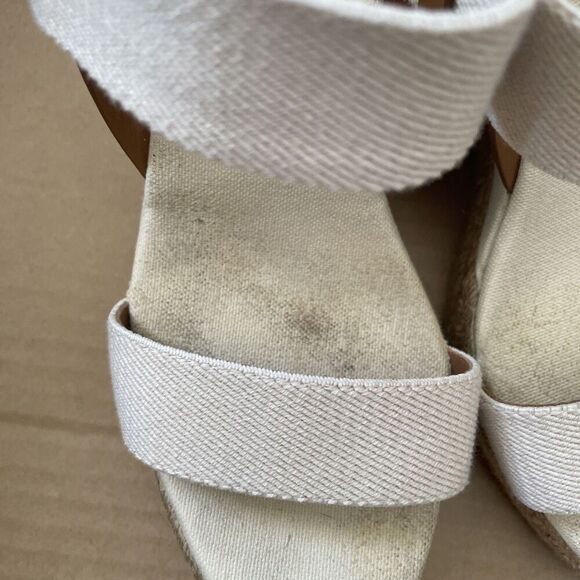 Tory Burch Sandals 9.5 Espadrille Slingback Cream Brown Canvas Casual Wedges - Picture 6 of 11